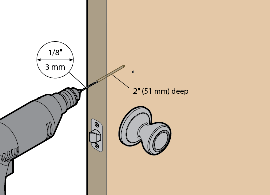 Drill pilot hole in door edge