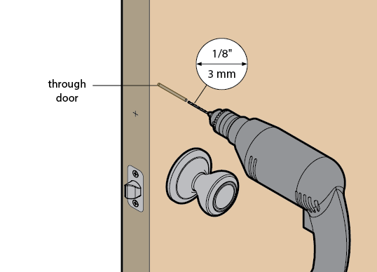 Drill pilot hole in face of door